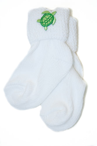 Baby Booties Embroidered with Sea Turtle