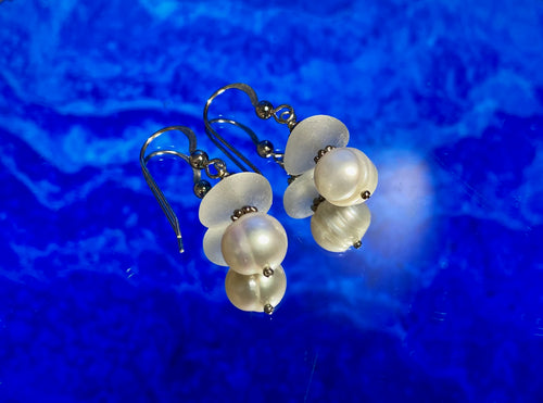 White and Pearl Sea Glass Earrings