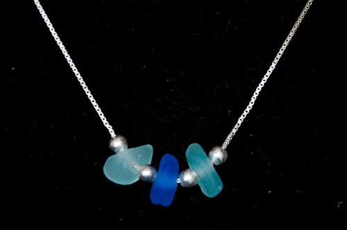 Light and Dark Blue Sea Glass Necklace