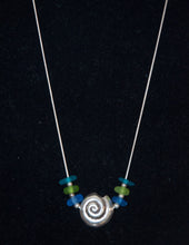 Blue and Green Sea Glass Necklace with Shell Pendant
